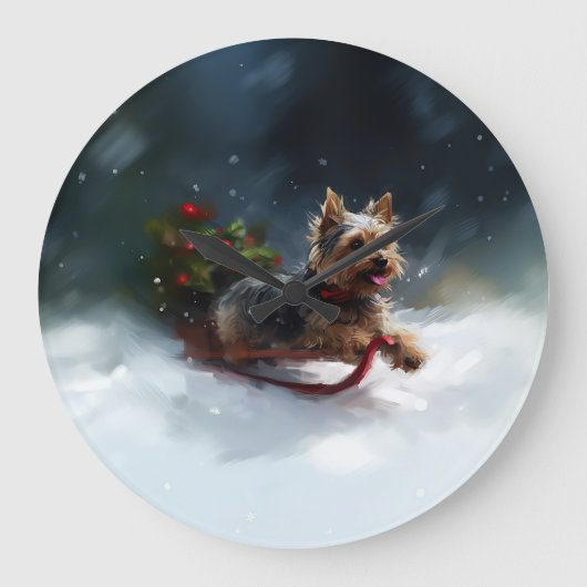 Yorkshire Terrier Kerstmis sneeuw winter Grote Klok (Voorkant)