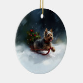 Yorkshire Terrier Kerstmis sneeuw winter Keramisch Ornament (Rechts)