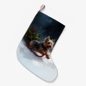 Yorkshire Terrier Kerstmis sneeuw winter Kleine Kerstsok (Voorkant (Hangend))