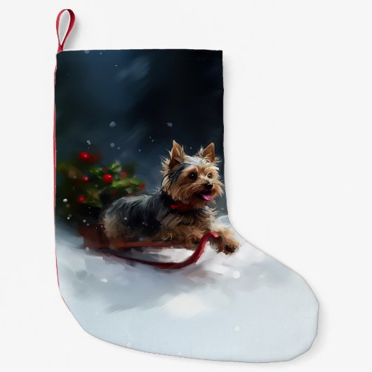 Yorkshire Terrier Kerstmis sneeuw winter Kleine Kerstsok (Voorkant)