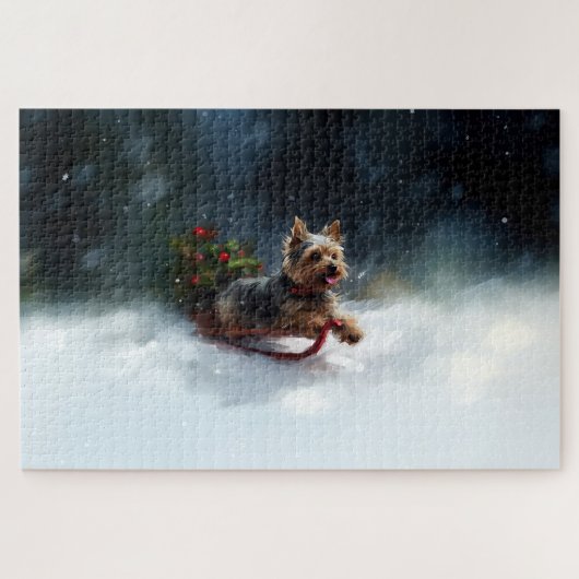 Yorkshire Terrier Kerstmis sneeuw winter Legpuzzel (Horizontaal)
