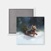 Yorkshire Terrier Kerstmis sneeuw winter Magneet (Voorkant / Achterkant)