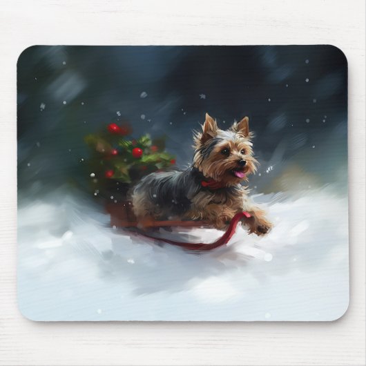 Yorkshire Terrier Kerstmis sneeuw winter Muismat (Voorkant)