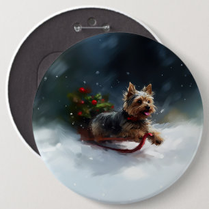 Yorkshire Terrier Kerstmis sneeuw winter Ronde Button 6,0 Cm