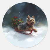 Yorkshire Terrier Kerstmis sneeuw winter Ronde Sticker (Voorkant)