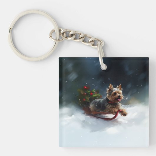 Yorkshire Terrier Kerstmis sneeuw winter Sleutelhanger (Voorkant)