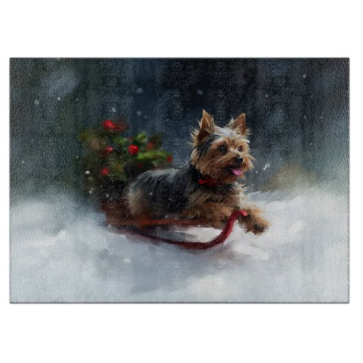 Yorkshire Terrier Kerstmis sneeuw winter  Snijplank (Voorkant)