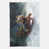 Yorkshire Terrier Kerstmis sneeuw winter Theedoek (Verticaal)
