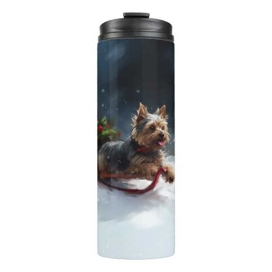 Yorkshire Terrier Kerstmis sneeuw winter Thermosbeker (Voorkant)