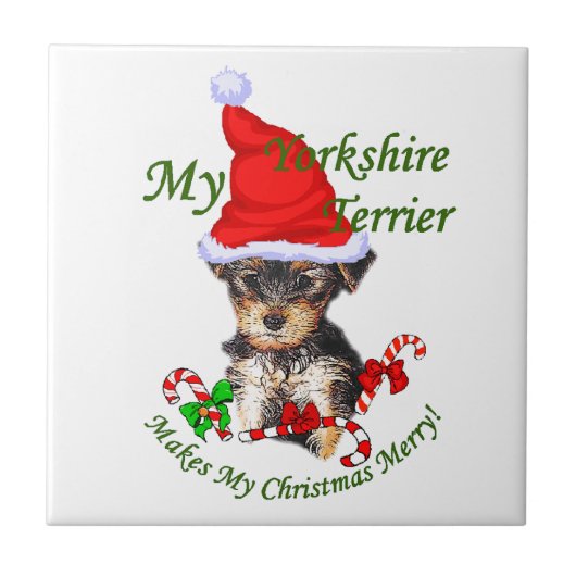 Yorkshire Terrier Kerstmis Tegeltje (Voorkant)