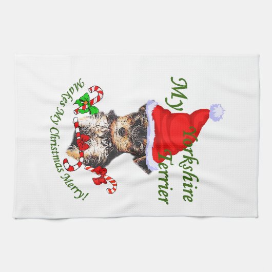 Yorkshire Terrier Kerstmis Theedoek (Horizontaal)