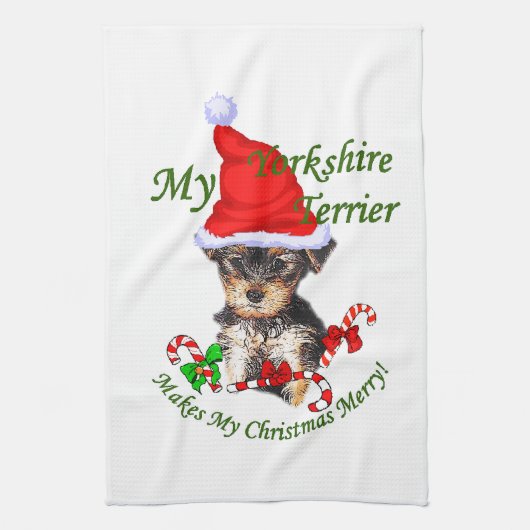 Yorkshire Terrier Kerstmis Theedoek (Verticaal)