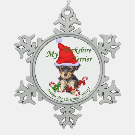Yorkshire Terrier Kerstmis Tin Sneeuwvlok Ornament (Voorkant)