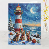Yorkshire Terrier Kerstmis Vuurtoren Vakantie Kaart (Gele Bloem)