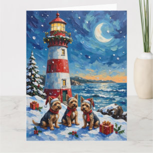 Yorkshire Terrier Kerstmis Vuurtoren Vakantie Kaart