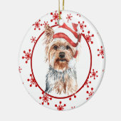 Yorkshire Terrier Kerstmuts Rood Sneeuwvlok Keramisch Ornament (Links)