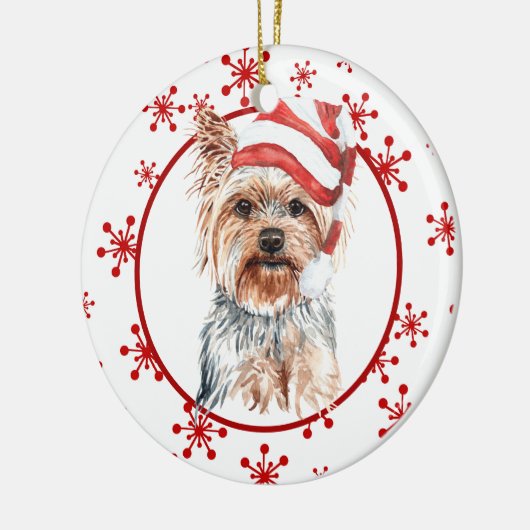 Yorkshire Terrier Kerstmuts Rood Sneeuwvlok Keramisch Ornament (Links)