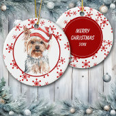 Yorkshire Terrier Kerstmuts Rood Sneeuwvlok Keramisch Ornament