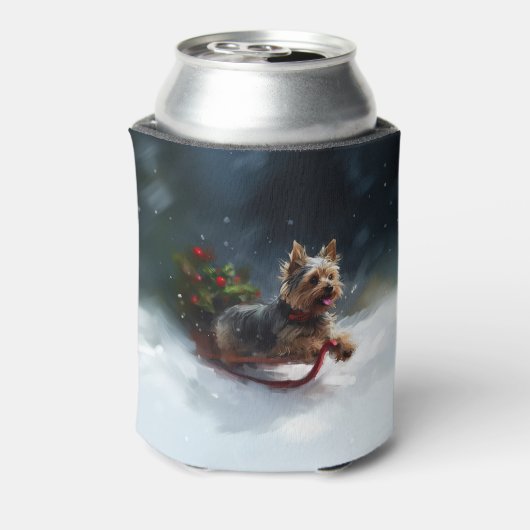 Yorkshire Terrier Kerstsneeuw winter Blikjeskoeler (Blikje Achterkant)
