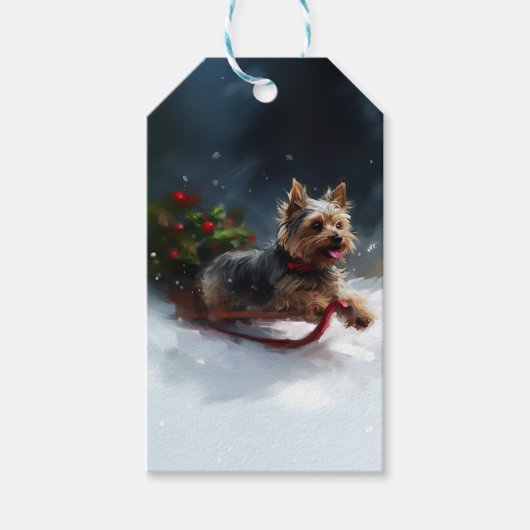 Yorkshire Terrier Kerstsneeuw winter Cadeaulabel (Voorkant)