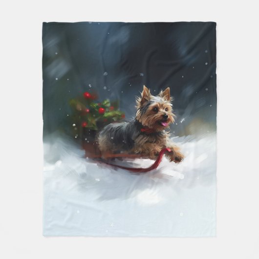 Yorkshire Terrier Kerstsneeuw winter Fleece Deken (Voorkant)