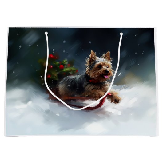 Yorkshire Terrier Kerstsneeuw winter Groot Cadeauzakje (Voorkant)