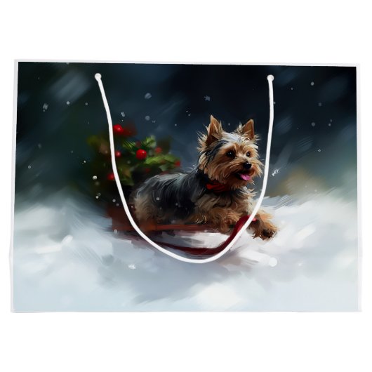 Yorkshire Terrier Kerstsneeuw winter Groot Cadeauzakje (Achterkant)