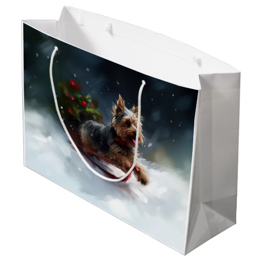 Yorkshire Terrier Kerstsneeuw winter Groot Cadeauzakje (Achterkant Gekanteld)