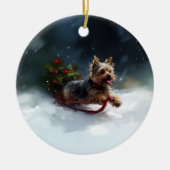 Yorkshire Terrier Kerstsneeuw winter Keramisch Ornament (Voorkant)