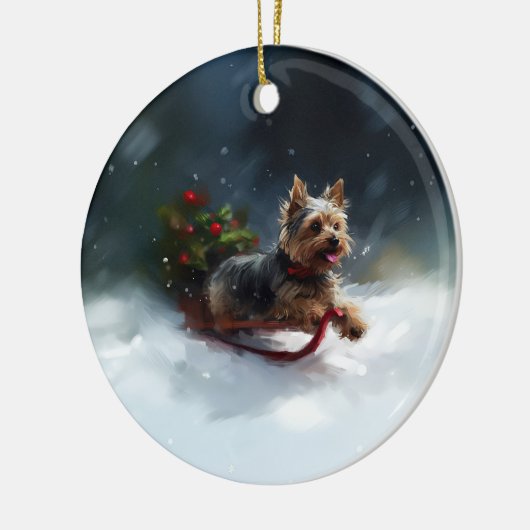 Yorkshire Terrier Kerstsneeuw winter Keramisch Ornament (Links)