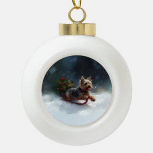Yorkshire Terrier Kerstsneeuw winter Keramische Bal Ornament