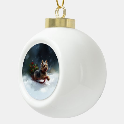 Yorkshire Terrier Kerstsneeuw winter Keramische Bal Ornament (Rechts)