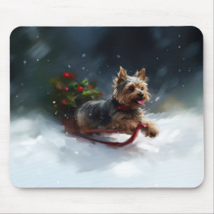Yorkshire Terrier Kerstsneeuw winter Muismat