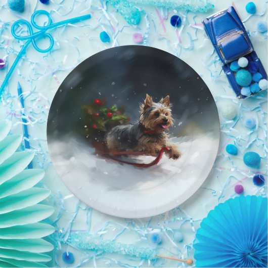 Yorkshire Terrier Kerstsneeuw winter Papieren Bordje (Feest)