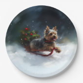 Yorkshire Terrier Kerstsneeuw winter Papieren Bordje (Voorkant)