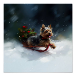Yorkshire Terrier Kerstsneeuw winter Perfect Poster