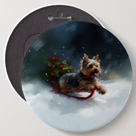 Yorkshire Terrier Kerstsneeuw winter Ronde Button 6,0 Cm (Voorkant /achterkant)