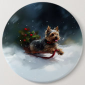 Yorkshire Terrier Kerstsneeuw winter Ronde Button 6,0 Cm (Voorkant)