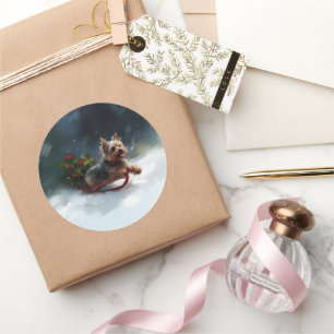 Yorkshire Terrier Kerstsneeuw winter Ronde Sticker