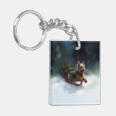 Yorkshire Terrier Kerstsneeuw winter Sleutelhanger (Voorkant Links)