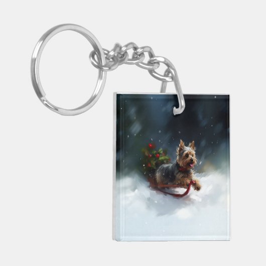 Yorkshire Terrier Kerstsneeuw winter Sleutelhanger (Voorkant Links)