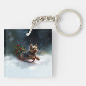 Yorkshire Terrier Kerstsneeuw winter Sleutelhanger (Achterkant)