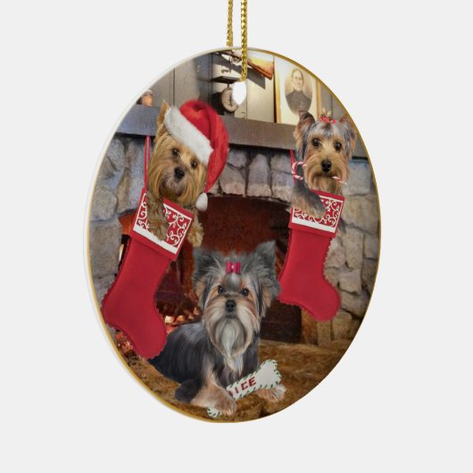 Yorkshire Terrier Kerstversier Keramisch Ornament (Rechts)