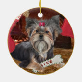 Yorkshire Terrier Kerstversier Keramisch Ornament (Achterkant)