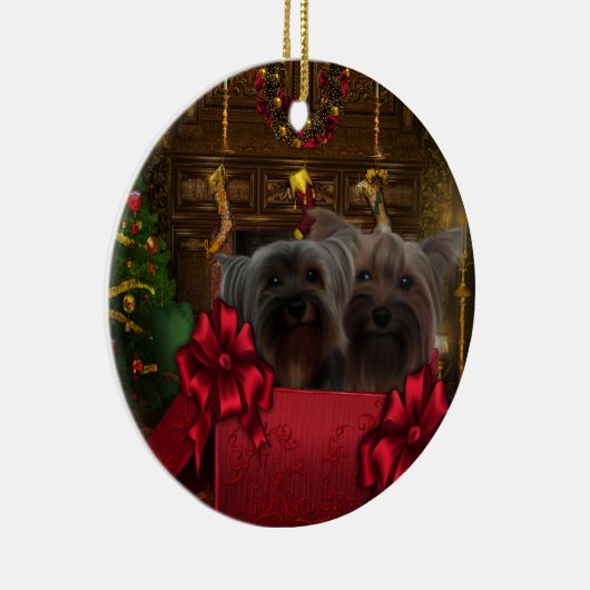 Yorkshire Terrier kerstversiering Keramisch Ornament (Rechts)