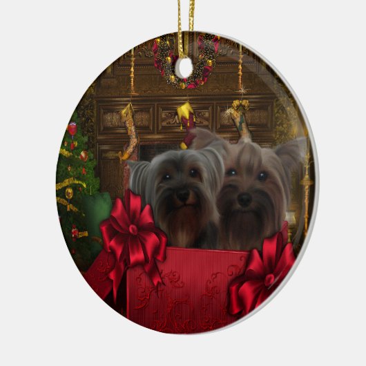 Yorkshire Terrier kerstversiering Keramisch Ornament (Links)