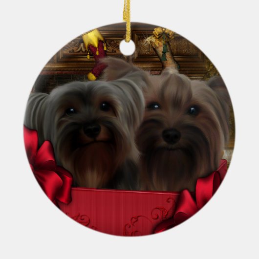 Yorkshire Terrier kerstversiering Keramisch Ornament (Achterkant)
