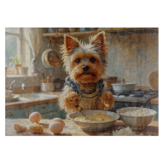 Yorkshire Terrier Kookt in Keuken Snijplank (Voorkant)