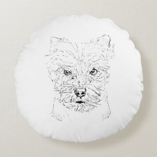 Yorkshire Terrier Kunst,Minimalistische Lijntekeni Rond Kussen