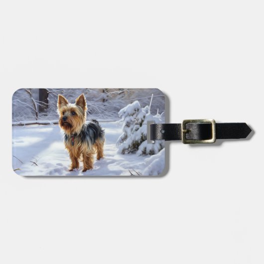 Yorkshire Terrier Laat het Sneeuwen Kerstmis Bagagelabel (Voorkant horizontaal)